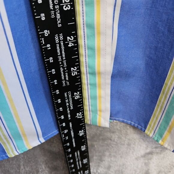 Chaps Women's Sz Med No Iron Blue Stripe Blouse 3/4 sleeve slightly fitted - Picture 3 of 10